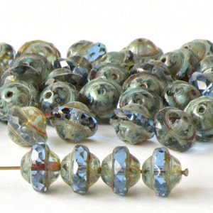 Cuentas de cristal checo Picasso azul de 10 mm (10 o 50 unidades), pulidas al fuego, para la fabricación de joyas.