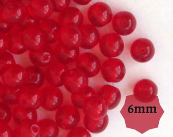6mm Round Druk Czech Glass Beads Bright Red 80pcs or 400 pcs