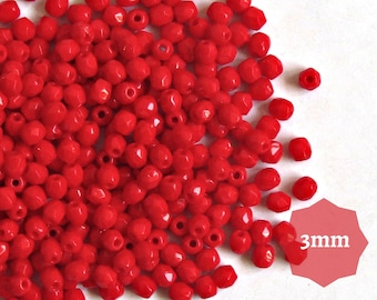 60 or 300 pcs Bright Red Czech Fire Polished Faceted Round Glass Beads, 3mm