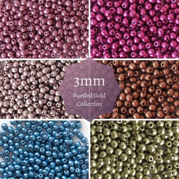 Lot de 120 perles de verre tchèques rondes en daim de 3 mm, couleurs dorées, lot de 120 ou 600 pièces