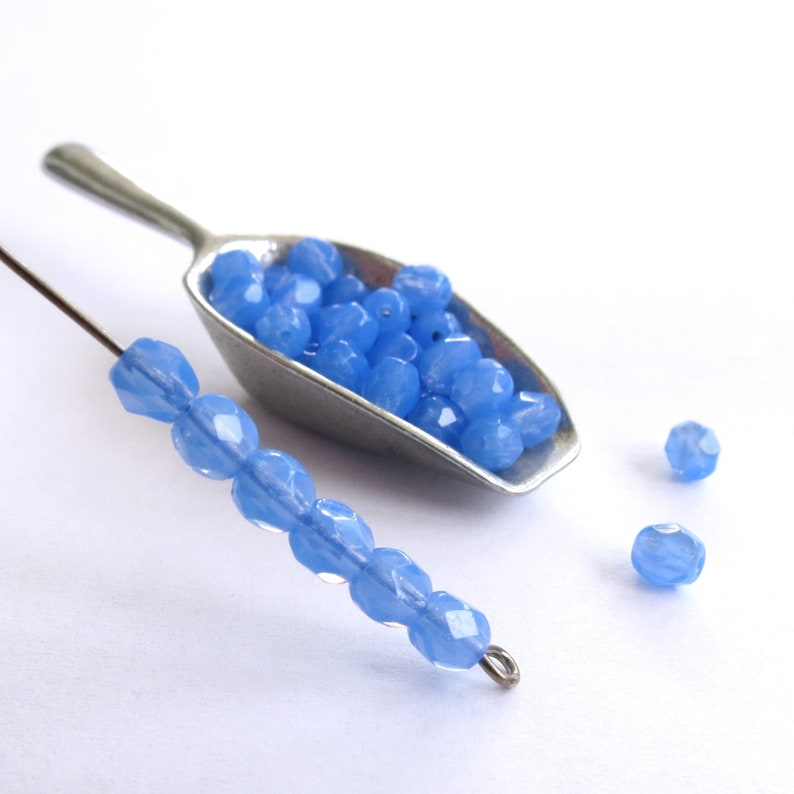 4791-4mm Opal Cornflower Firepolished Round Beads 50 beads 4mm Milky Cornflower Fire Polished Round Beads