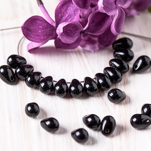 7mm Small Teardrop Beads,  50pcs or 200pcs Jet Black Czech Glass Beads  for Jewelry Making