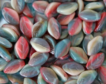 Various Nature Colors of Czech Leaf Beads - 40 or 200 pcs Red Turquoise Earth Autumn Glass Beads for Jewelry Making 7mm X 12mm
