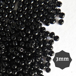120 or 600pcs Czech Round Glass Beads Jet Black 3mm