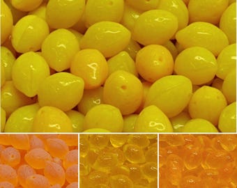 Various colors of Lemon Czech Glass Beads 12 pcs, 14x10mm, Vegan Fruit Jewelry