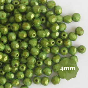 100 or 300 pcs Picasso Green Czech Glass Beads – 4mm Fire-Polished Faceted Rounds –  Jewelry Making & Beading Supplies