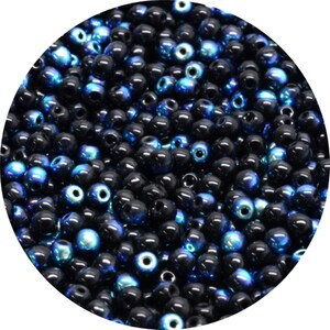 120 or 600 pcs 3mm Czech Round Glass Beads Jet Black AB