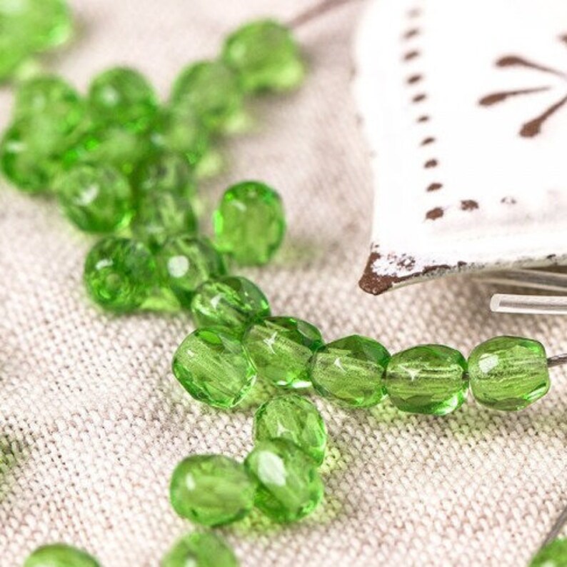 Green 4mm Czech fire-polished faceted glass beads round 60pcs faceted fire polish small spacer