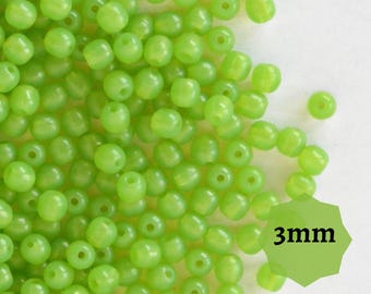120 pcs or 600 pcs Small Opal Green Czech Glass Beads Druk Round, 3mm