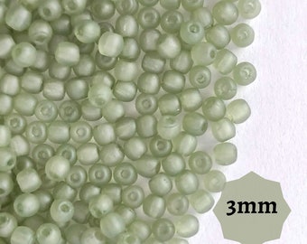 120 pcs or 600 pcs Small Czech Glass Beads Matte Pastel Green 3mm Druk Round