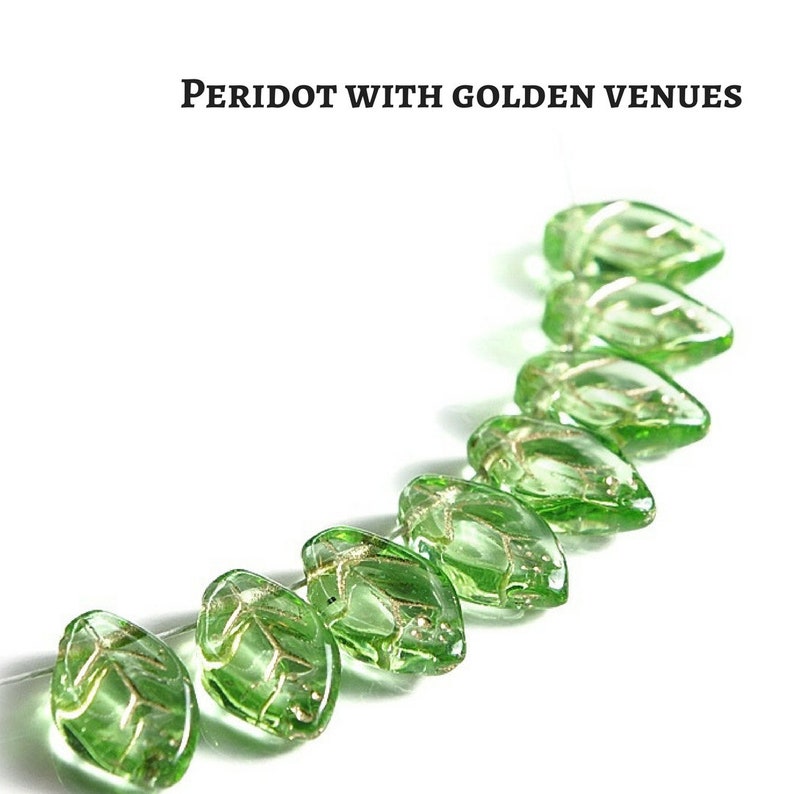 Czech Glass Beads 40 or 200 pcs Peridot Green Leaf Beads for Jewelry Making 7mm X 12mm image 8