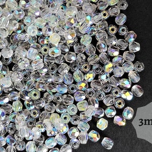 100 oder 300 Stück Kristall AB Tschechische feuerpolierte Perlen 3 mm facettierte runde Glasperlen