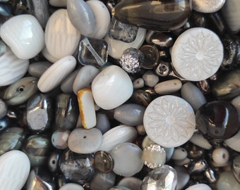 40 gr or 120 gr Czech Glass Bead Mix, Shades of Gray Bead Soup