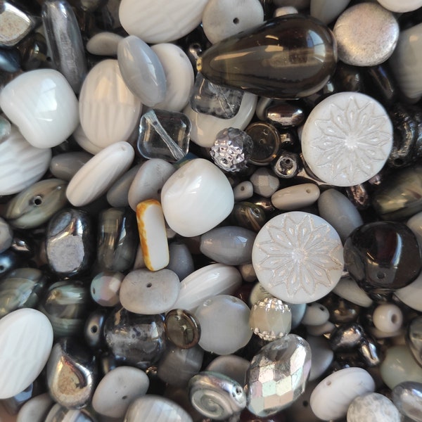 Mix di perle di vetro ceco da 40 gr o 120 gr, zuppa di perline in sfumature di grigio