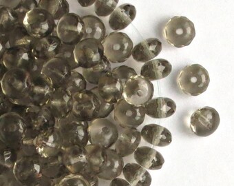 40 or 200 pcs Gray Firepolish Czech Glass Faceted Rondelle Beads Rondelle Beads - 4mm X 7mm
