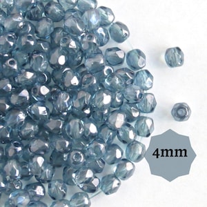 100 or 300 pcs Czech glass beads Luster Blue Czech fire polished beads round, 4mm