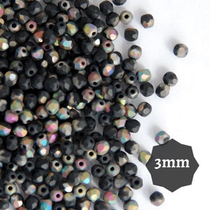 100 oder 300 Stück Jet Black Matte Vitrail Tschechische feuerpolierte facettierte runde Glasperlen 3 mm facettierte kleine Spacer