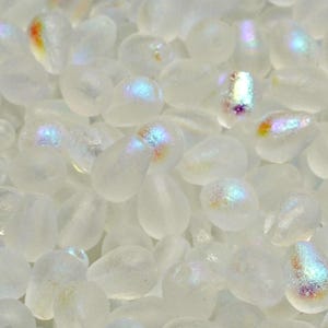 Matte Crystal AB Czech Glass Teardrop Beads 6x8mm, Frosted Iridescent Drops, Wedding Supply