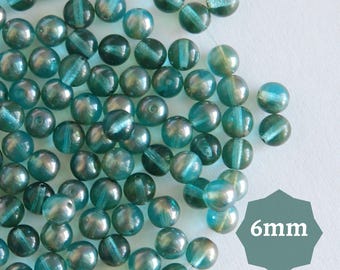80 or 400 pcs Czech Glass Beads 6mm Round Aqua Blue Celsian DIY Beads
