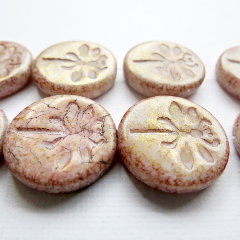 Czech Glass Beads BEADS BULK 10pcs of 23mm Dragonfly Beads Picasso Beads Dragonfly Coin Coin Beads