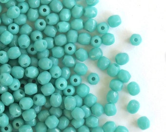 3mm Czech Fire Polished Beads Mint Turquoise Green, 60pcs or 300pcs Czech Faceted Round Glass Beads