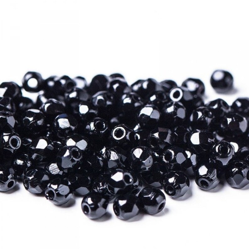 3mm Jet Black Czech Fire-Polished Faceted Round Glass Beads 60pcs Faceted Fire Polish Small Spacer
