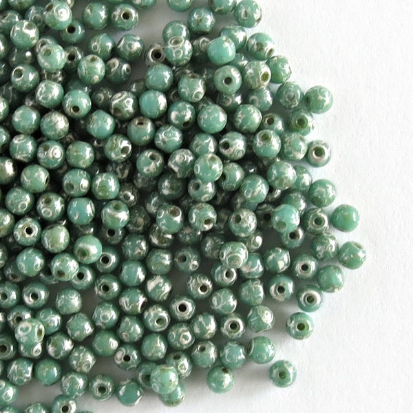 120 ou 600 perles de verre rondes tchèques 3 mm Picasso vert turquoise