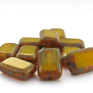 10/30 pcs Opal Yellow-Brown Picasso Czech Glass Rectangle Tile Beads 12*8mm Table Cut