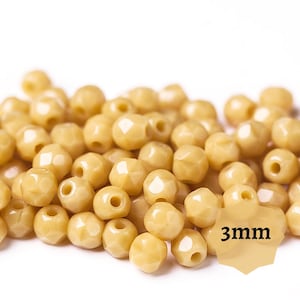 100 oder 300 Stück Tschechische feuerpolierte Perlen 3 mm Opak Seidige Beige Facettierte Runde Glasperlen