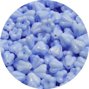 40 or 200 pcs Tiny Bell Czech Glass Flower Beads, 6mm Blue Flower Beads for Jewelry Making