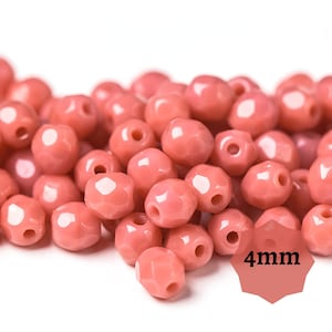 100 o 300 cuentas de vidrio facetadas redondas de 4 mm pulidas al fuego checas de color rosa ópalo