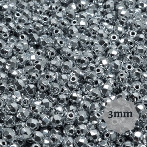 100/300 pcs Czech Beads 3mm Silver Crystal Labrador Metallic Faceted Fire Polished Beads