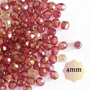 100 o 300 cuentas checas pulidas al fuego de 4 mm, cuentas de vidrio facetadas de color rosa dorado, redondas