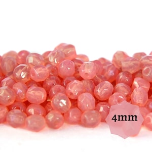 100/300 cuentas de ópalo rosa checo pulidas al fuego de 4 mm, cuentas de vidrio facetadas redondas