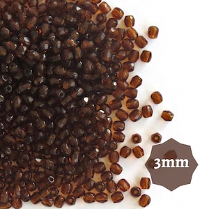 100 pcs Topaz Brown Czech Fire-Polished Beads 3mm Faceted Round Glass Spacer Beads
