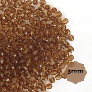 60 or 300 pcs 3mm Smoke Topaz Czech fire polished glass beads round, faceted fire polish small spacer