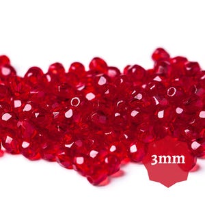 100pcs or 300 pcs Czech Beads 3mm Bright Red Fire Polished Faceted Glass Beads