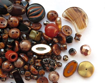 40 gr or 120 gr Czech Glass Bead Mix, Metallic Brown