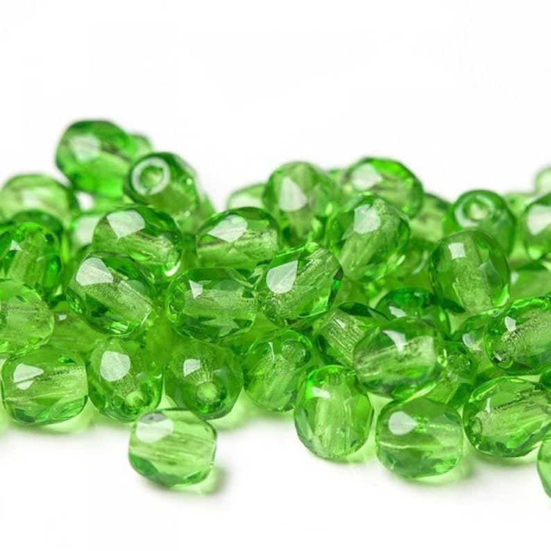 Green 4mm Czech fire-polished faceted glass beads round 60pcs faceted fire polish small spacer