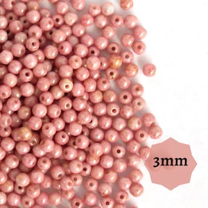 120 Stück oder 600 Stück Tschechische Glasperlen 3 mm Marmoriert Rosa Gepresst Runde Perlen