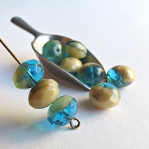 20pcs Turquoise Beige Glass Rondelle Beads 8mm Firepolish Czech Beads