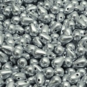 100 or 300 pcs Small Czech Drop Beads 6mm, Czech Glass Beads, Aluminium Silver