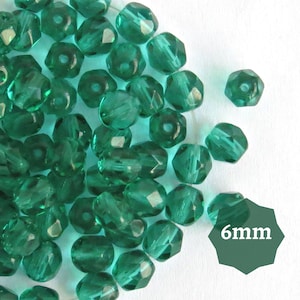 40 of 200 stuks smaragdgroene Tsjechische vuurgepolijste kralen - 6 mm ronde gefacetteerde glaskralen voor het maken van sieraden