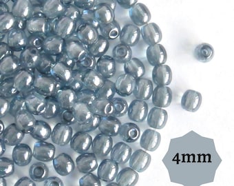 Perle Di Vetro Ceche 4mm Col. Chalk White Blue Luster - 60Pz - Semplici Bijoux