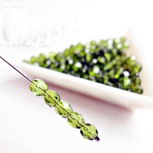 4mm Czech fire-polished faceted glass beads round, Olive green, faceted fire polish small spacer