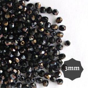 3 mm Jet Valentinit Tschechische feuerpolierte facettierte runde Glasperlen facettierte runde kleine Spacer