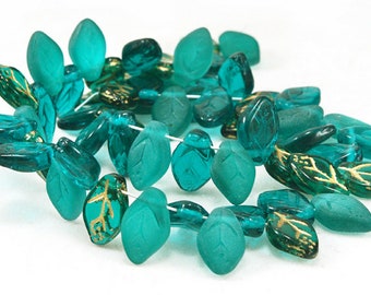 Czech Leaf Beads 40 or 200 pcs Emerald Green 7mm X 12mm Czech Glass Leaf Beads