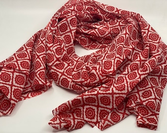 Red: large printed cotton scarf