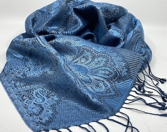 Classic silk scarf in denim blue