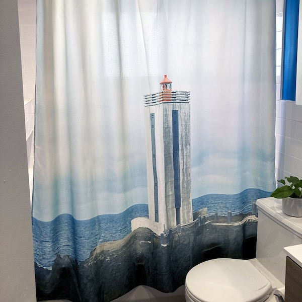 Rideau de douche Phare en polyester, imperméable, 71'' x 71'', décor de salle de bain, bord de mer, décor côtier et marin